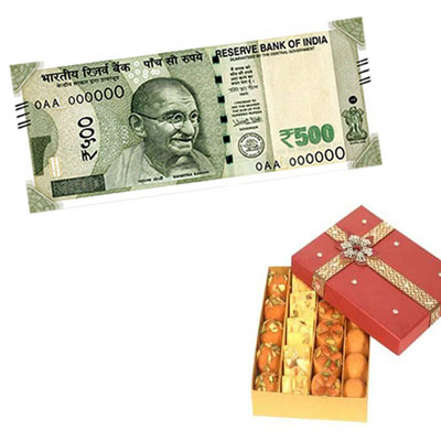 "Cash Gift Voucher - Rs.500 ,250gms of Assorted sweets - Click here to View more details about this Product